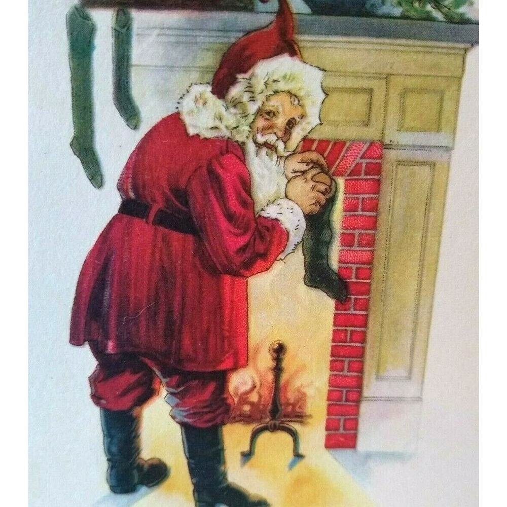 Santa Claus By Fireplace Christmas Postcard 504 K Parrot Logo Unused